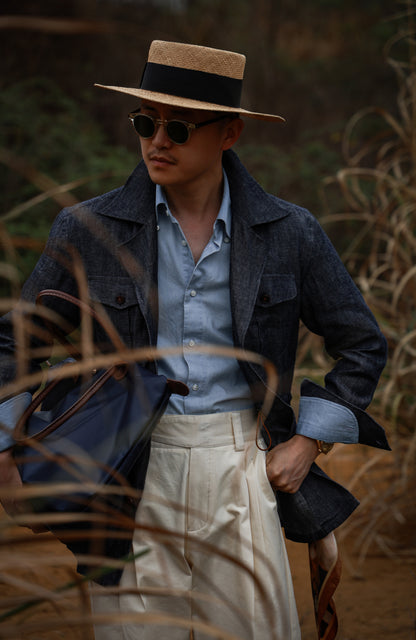 Denim Pleated Hunting Jacket 