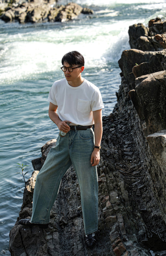 「Sea Salt White」Heavyweight combed cotton Crew Neck Unisex Short-Sleeve T-Shirt