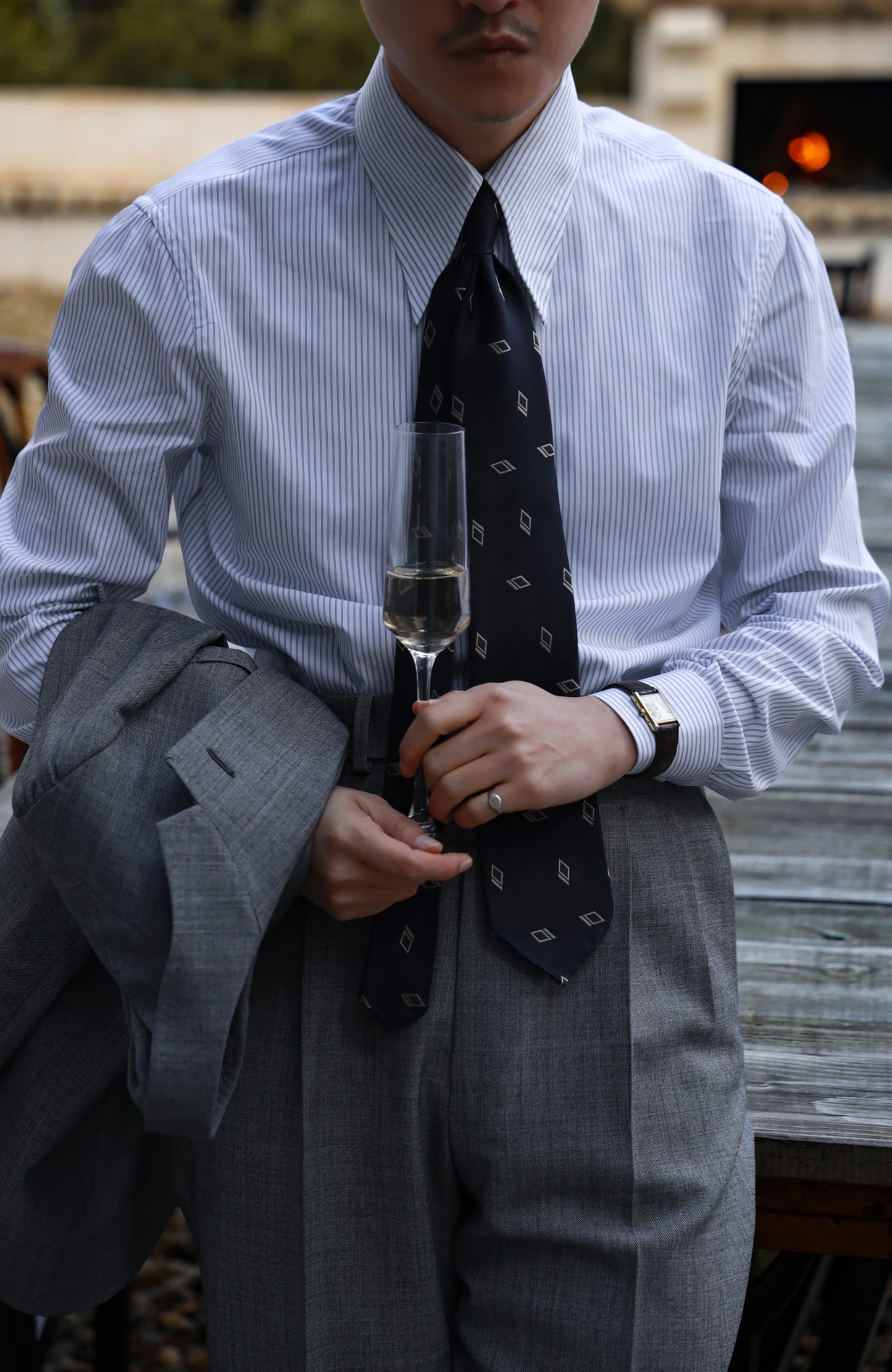 「Ice Blue Stripe」Don-Style Spread Collar Shirt