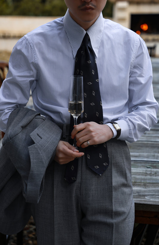 「Ice Blue Stripe」Don-Style Spread Collar Shirt