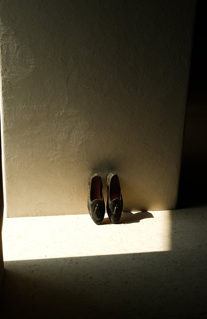 「Fir Needle Green」Belgian Suede Loafers with Calfskin Sole Blake Stitched & Italian Lambswool Lined