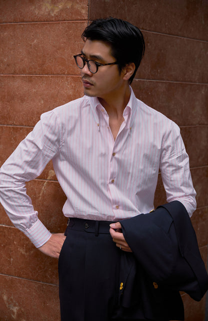 Long Point Button Down Collar Shirt — Pink Stripe