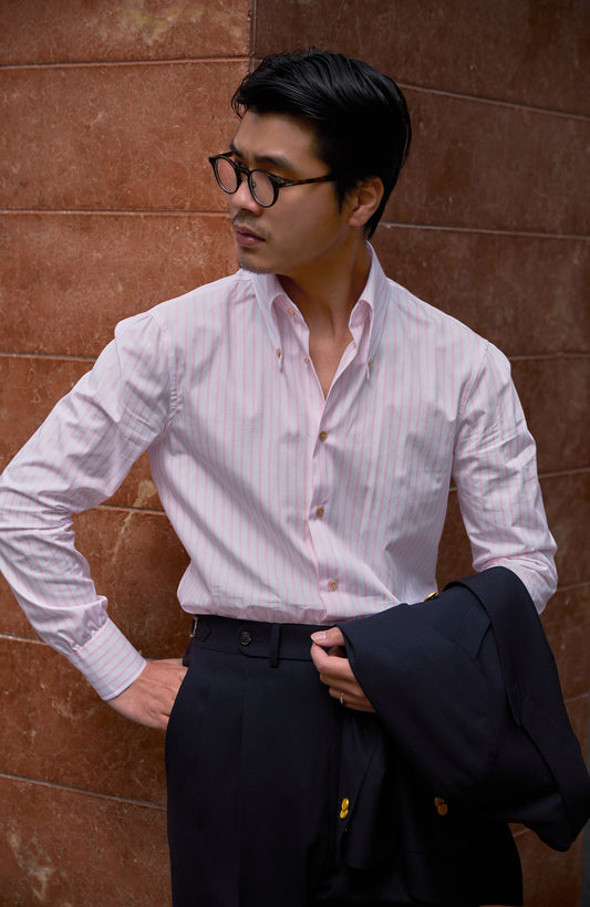 Long Point Button Down Collar Shirt — Pink Stripe