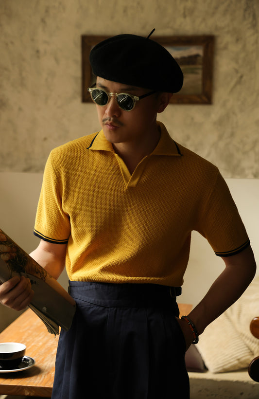 Buttonless Cotton Knitted Polo Amber Gold